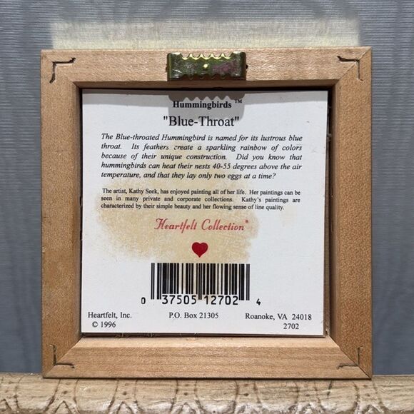 Vintage 1996 Heartfelt Collection Hummingbirds Blue Throat Framed Miniature - Picture 6 of 7